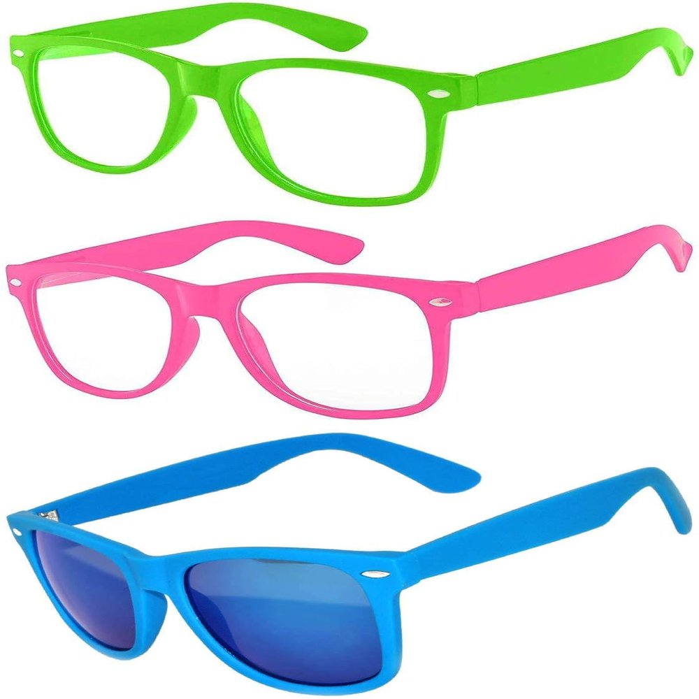 3 Pack Kids Sunglasses Clear Lens Green Pink Light Blue Matte Mirror Lens