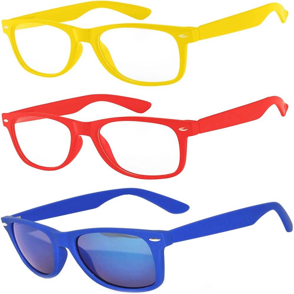 3 Pack Kids Sunglasses Clear Lens Yellow Red Matte Mirror Polarized Lens Blue Dark