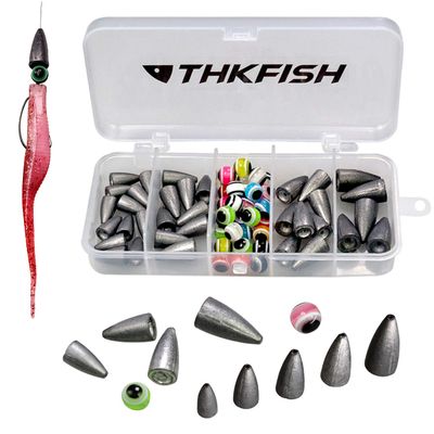 THKFISH Fishing Weights Sinkers Fishing Beads Bullet Sinkers Carolina Rig Texas Rig Kit Fishing Accessories Kit 64pcs