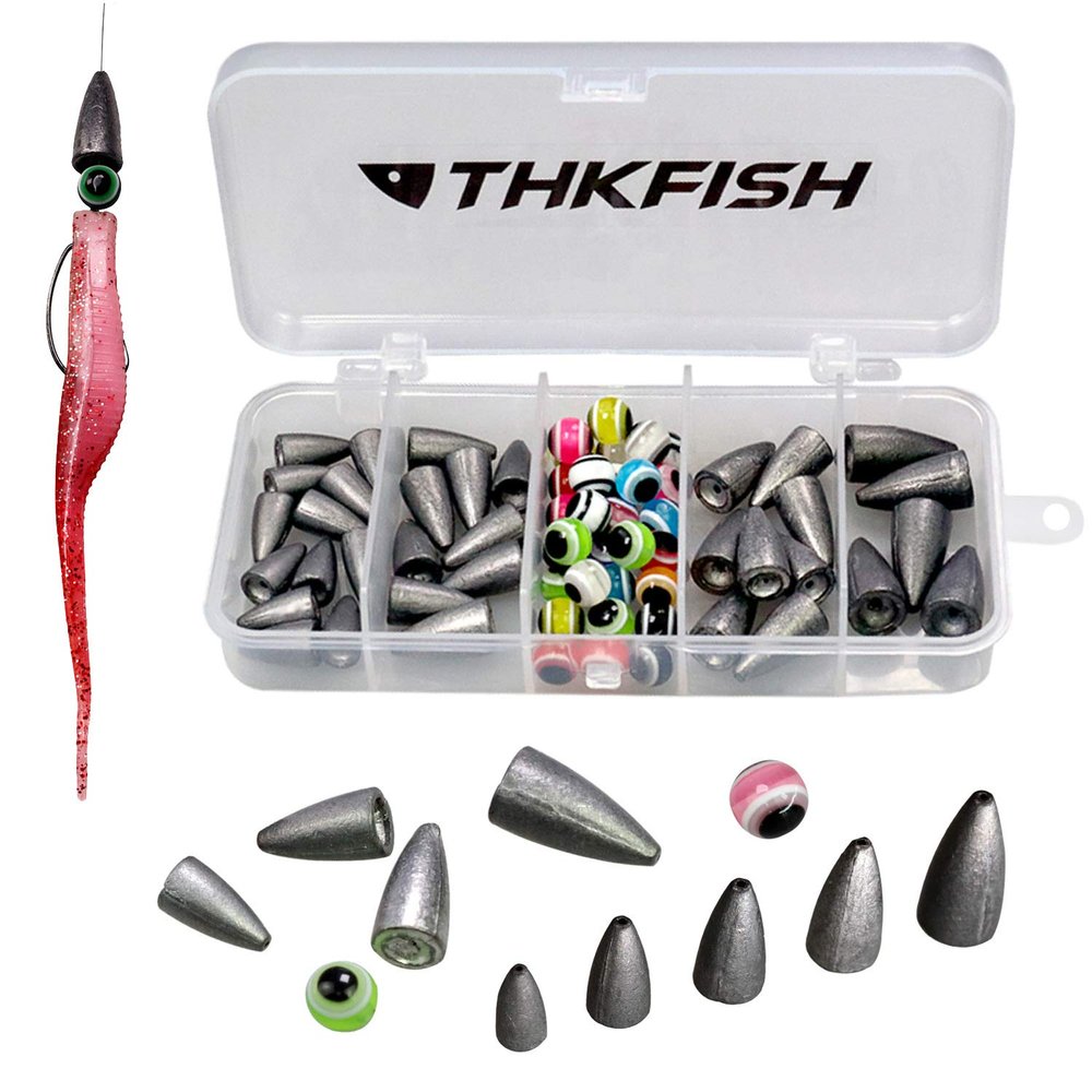THKFISH Fishing Weights Sinkers Fishing Beads Bullet Sinkers Carolina Rig Texas Rig Kit Fishing Accessories Kit 64pcs