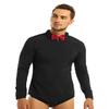 inlzdz Men's One-Piece Long Sleeve Bow Tie Shirt Top Leotard Modern Dance Latin Tango Bodysuit Black Large view 2