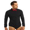inlzdz Men's One-Piece Long Sleeve Bow Tie Shirt Top Leotard Modern Dance Latin Tango Bodysuit Black Large view 3