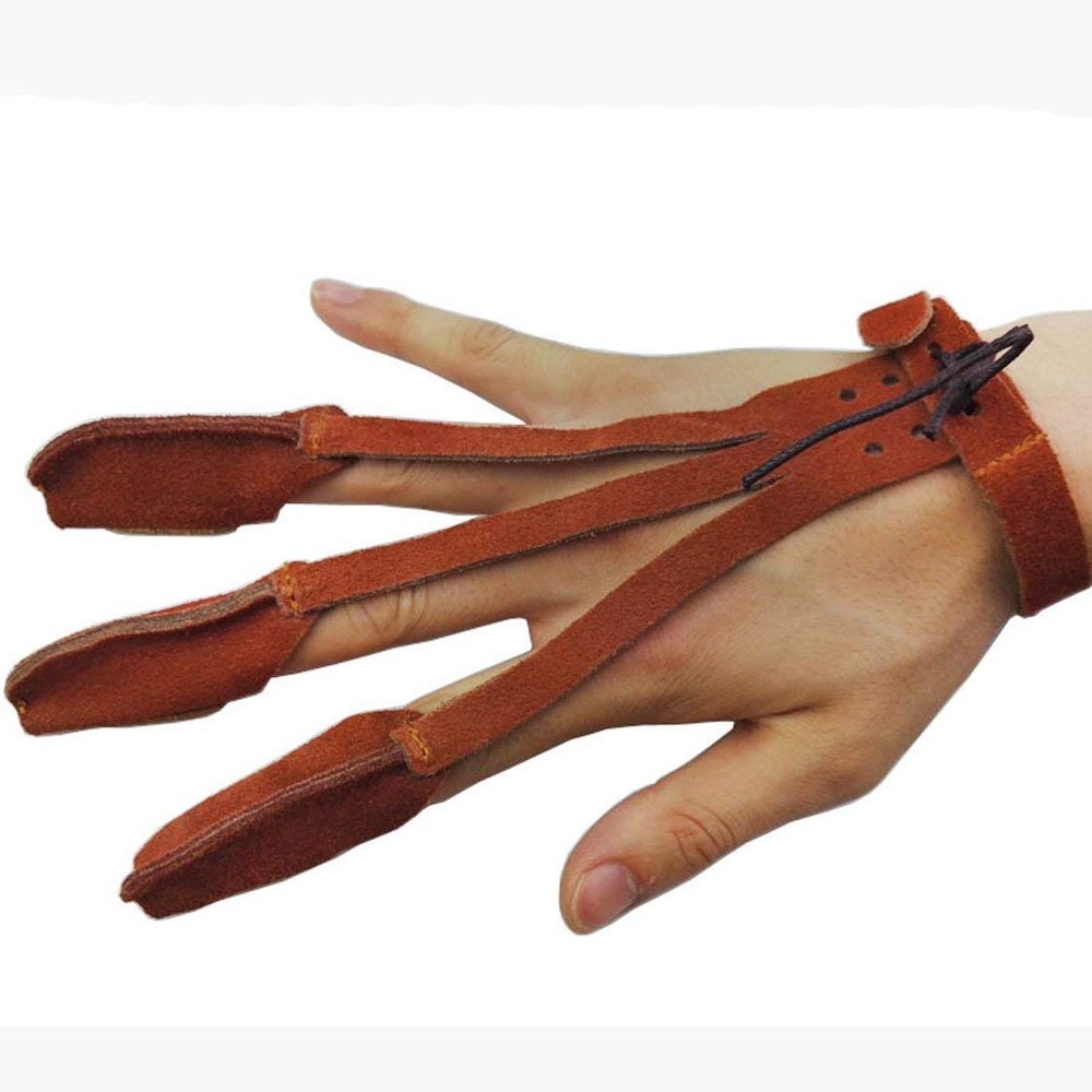 SHARROW Compound Bow Finger Tab Three Finger Tab Glove Suede Leather Finger Tab for Hunting