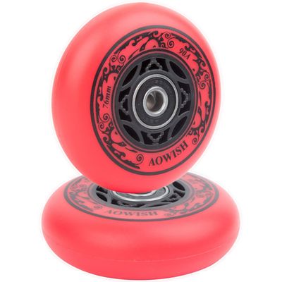 AOWISH 76mm 90a Ripsurf Wheels w/Bearings ABEC-9 for RipStik DLX Caster Board, Deluxe Junior Skateboard, 2 Wheel Pivoting Skateboard, Caster Board Skateboard (Set of 2) (Red)