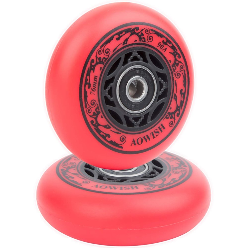 AOWISH 76mm 90a Ripsurf Wheels w/Bearings ABEC-9 for RipStik DLX Caster Board, Deluxe Junior Skateboard, 2 Wheel Pivoting Skateboard, Caster Board Skateboard (Set of 2) (Red)