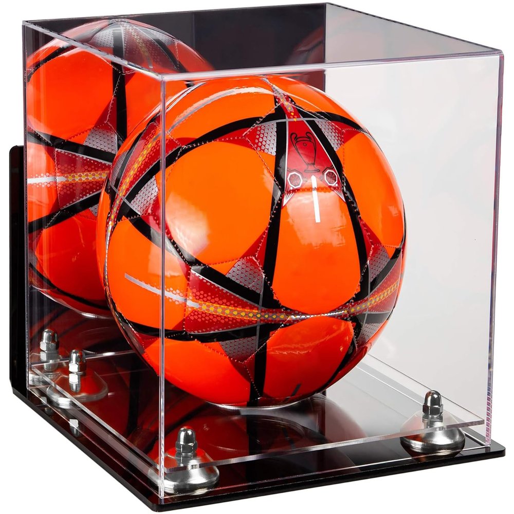 Better Display Cases Acrylic Display Case for Collectibles, Full Size Soccer Ball Display Case,Silver Risers & Clear Base,WM, Handcrafted Showcase Box.DIM;9.75" L x 9.75" W x 9.75" H.(A027-SR)