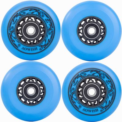 AOWISH Inline Skate Wheels Outdoor Asphalt Formula Aggressive Roller Blades Wheels 90a Roller Hockey Replacement Wheels with Bearings ABEC-9 and Floating Spacers, 4-Pack (Blue, 76mm)