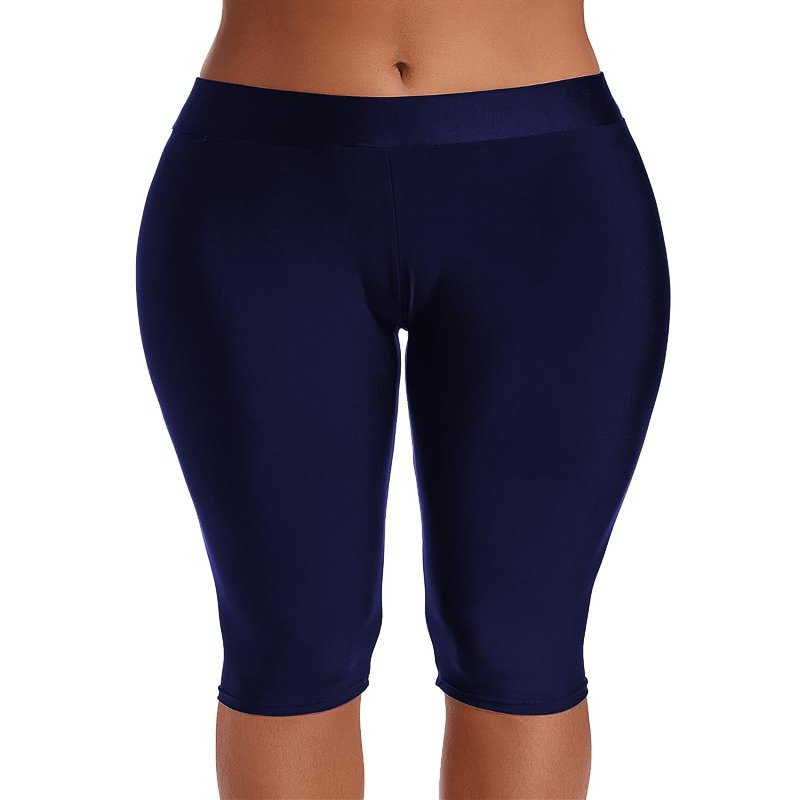 Women Knee Length Swim Shorts Leggings Sun Protection Rash Guard Pants Sports Crop Swim Tights Tankini Bottom, Black 2XL