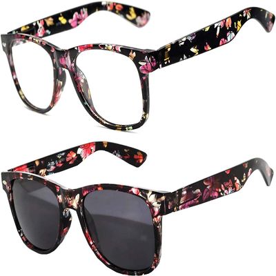 2 Pack Kids Glasses Flowers Black Clear Lens Polarized Smoke Lens