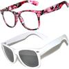 2 Pack Kids Glasses Clear Lens Flowers Red Matte Mirror Lens White view 1