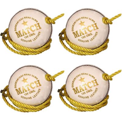Cricket Leather Match Practice Hanging Ball White Pack of 4