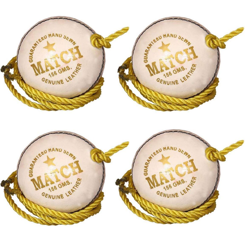 Cricket Leather Match Practice Hanging Ball White Pack of 4