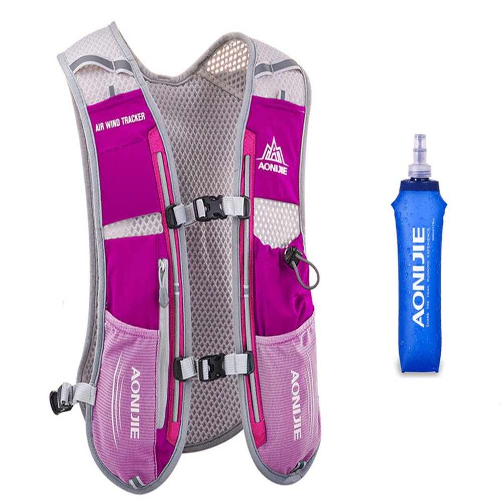 Win.Deeper 5L Lightweight Running Backpack Outdoor Sports Trail Racing Marathon Hiking Fitness Bag Hydration Vest Pack (Rose Red +500ML Water Bottle)