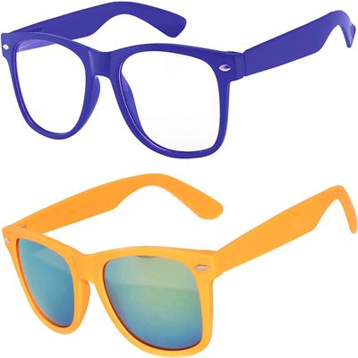 OWL 2 Pack Kids Glasses and Sunglasses, UV Protection Clear Lens Blue Glasses and Polarized Orange Mirror Toddler Sunglasses