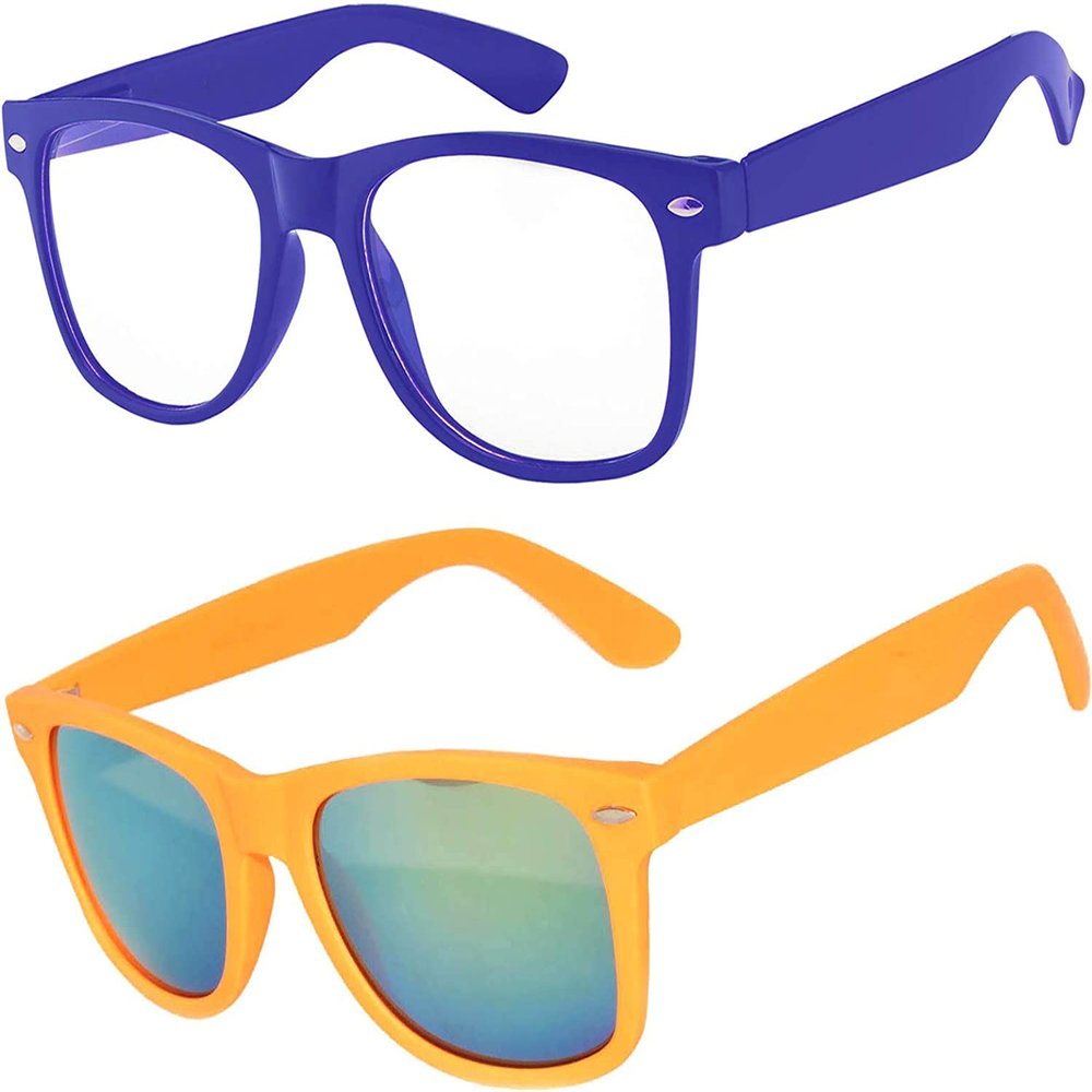 OWL 2 Pack Kids Glasses and Sunglasses, UV Protection Clear Lens Blue Glasses and Polarized Orange Mirror Toddler Sunglasses