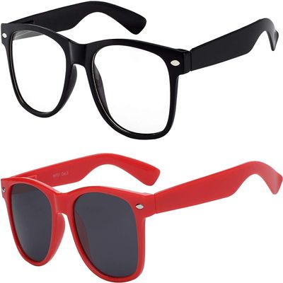 2 Pack Kids Sunglasses Black Clear Lens Red Polarized Smoke Lens
