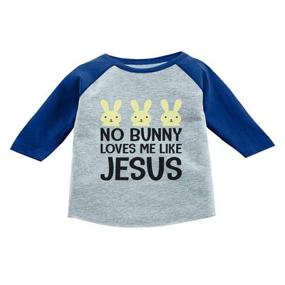 Tstars No Bunny Loves Me Like Jesus Funny Easter Raglan 3/4 Sleeve T-Shirt for Toddler & Kids 4T Blue