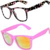 2 Pack Kids Glasses Clear Lens Flowers Black Matte Mirror Lens Pink view 1