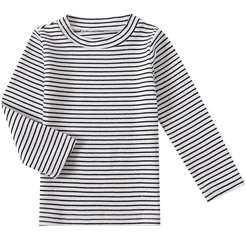Toddler Girls Boys Long Sleeve Tee Shirts Little Kids Cotton Striped Crew Neck Tops (White,24M)