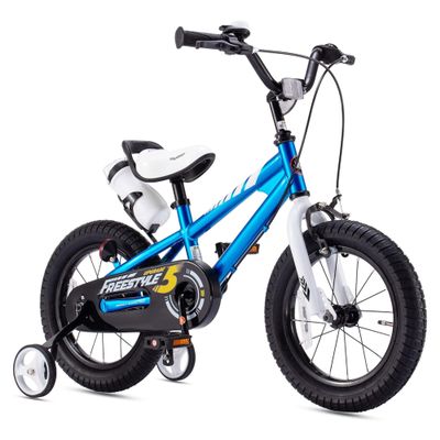 Royalbaby Freestyle Outdoor Children's Bicycle Dual Handbrakes Sporty Kid Bike with Training Wheels and Adjustable Seat, 12 Inch, Blue