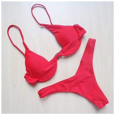 Womens Bikini V-Bar Under Wired Two-Piece V Shape Wire V439 Red M