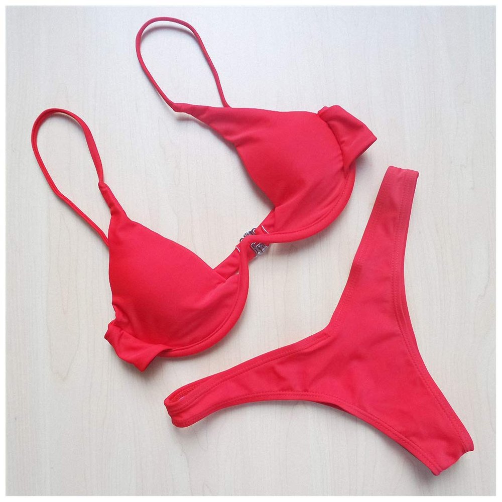Womens Bikini V-Bar Under Wired Two-Piece V Shape Wire V439 Red M