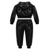 Agoky Boys Girls Sequins Jacket Coat Hooded Crop Top Pants Set Street Dance Outfits Hip Hop Jazz Dance Performance Costume Black 10-12 Years view 2