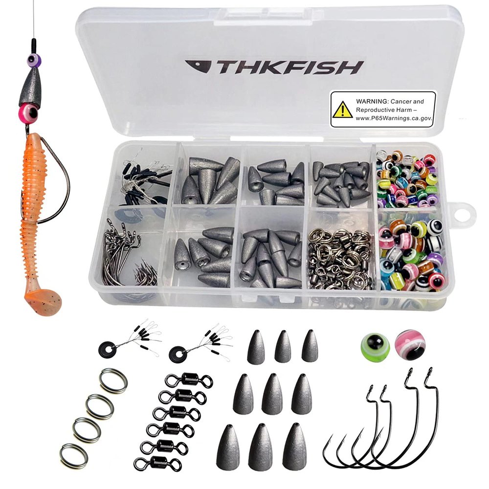 THKFISH Fishing Weights Sinkers Fishing Beads Bullet Sinkers Carolina Rig Texas Rig Kit Fishing Accessories Kit 219pcs