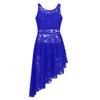 iiniim Girls Cutout Back Lyrical Dance Dress Modern Contemporary Costumes Gymnastic Leotard Ballet Dancing Outfit Lace Blue(3 pcs) 5-6 view 1