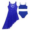 iiniim Girls Cutout Back Lyrical Dance Dress Modern Contemporary Costumes Gymnastic Leotard Ballet Dancing Outfit Lace Blue(3 pcs) 5-6 view 3