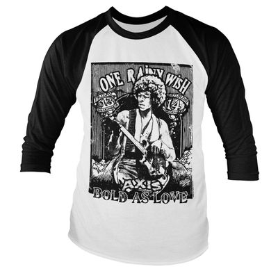 Jimi Hendrix Officially Licensed Bold As Love Baseball 3/4 Sleeve T-Shirt (White-Black), Large