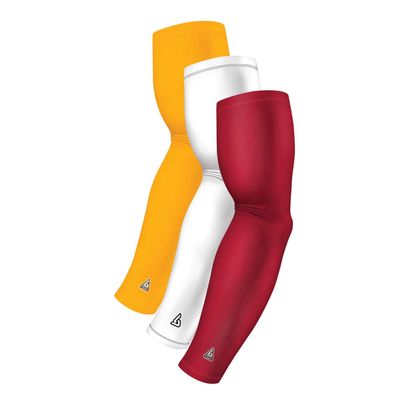Compression Arm Sleeve Pack of 3 Maroon Yellow White - Basketball Football Baseball Sports Sleeves - UV Sun Protection for Arms - Tattoo Cover Up Protector - Forearm Bicep Elbow Support Brace
