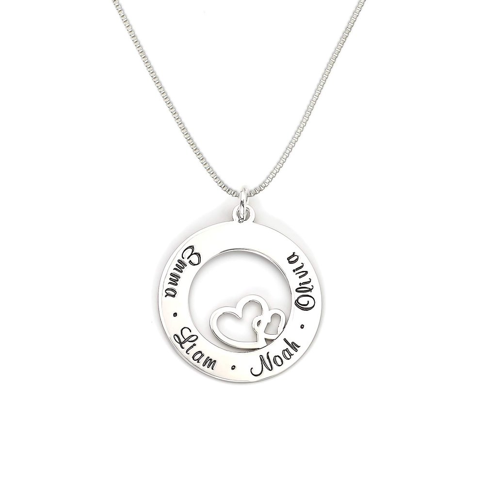 AJ's Collection Personalized Stationary Sterling Silver Washer Name Necklace With Heart. Customize a washer charm. Choice of Sterling Silver Chain. Shiny, elegant, classy. Gift for Her