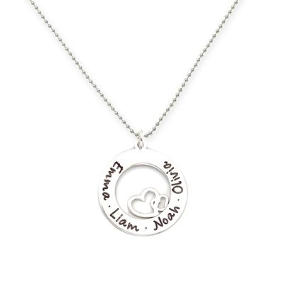 AJ's Collection Personalized Stationary Sterling Silver Washer Name Necklace With Heart. Customize a washer charm. Choice of Sterling Silver Chain. Shiny, elegant, classy. Gift for Her