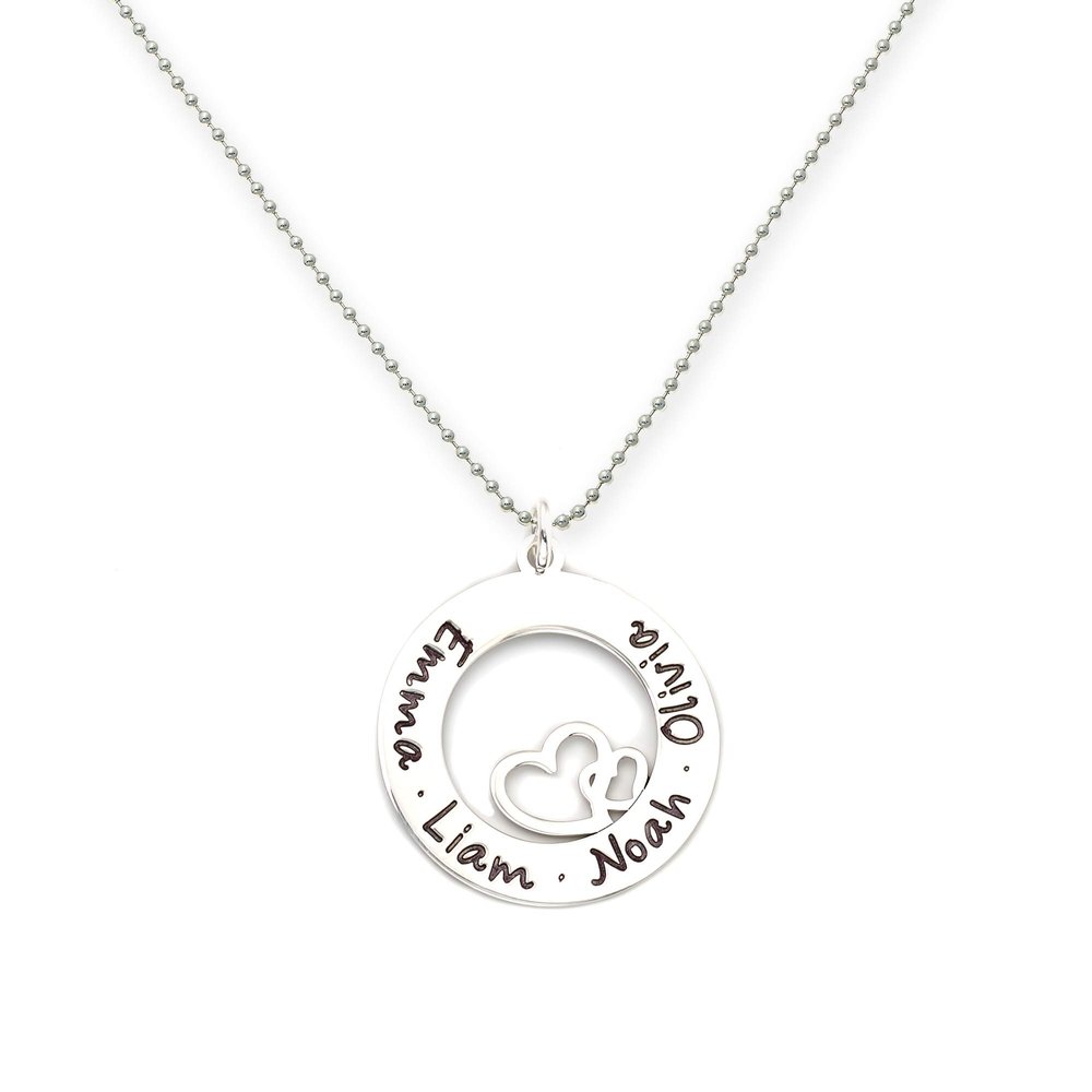 AJ's Collection Personalized Stationary Sterling Silver Washer Name Necklace With Heart. Customize a washer charm. Choice of Sterling Silver Chain. Shiny, elegant, classy. Gift for Her