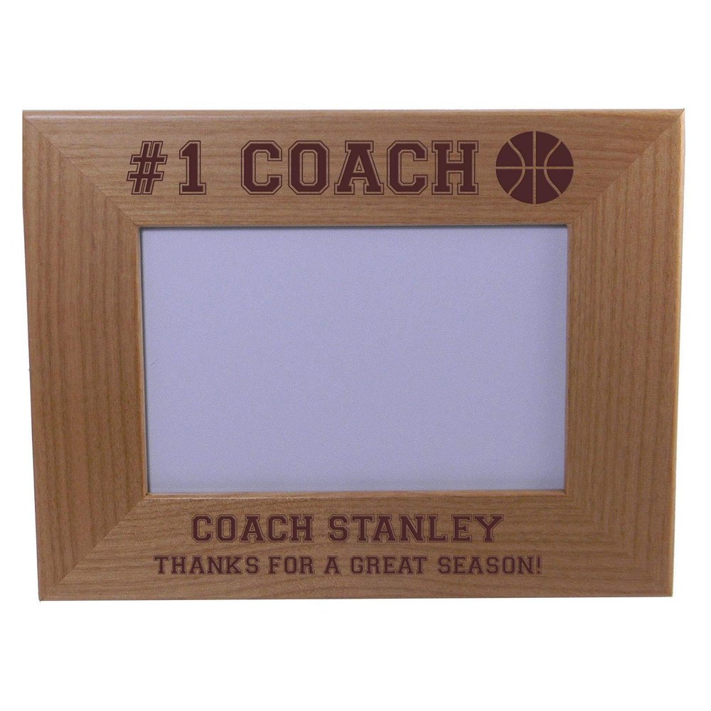 CustomGiftsNow Personalized #1 Coach Basketball Team Custom Engraved Alder Wood Picture Frame - Add Your Coaches Name, Team Name (5x7 Horizontal)