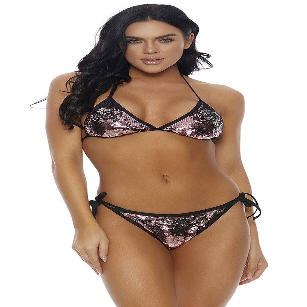 Forplay Women's Standard Stay Shinin' Embellished Bikini Set, Mauve Silver, L