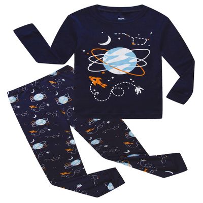 KikizYe Space Big Boys Long Sleeve Pajamas Planet pyjamas Blue Pjs Size 10