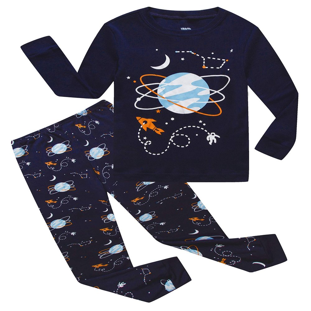 KikizYe Space Big Boys Long Sleeve Pajamas Planet pyjamas Blue Pjs Size 10