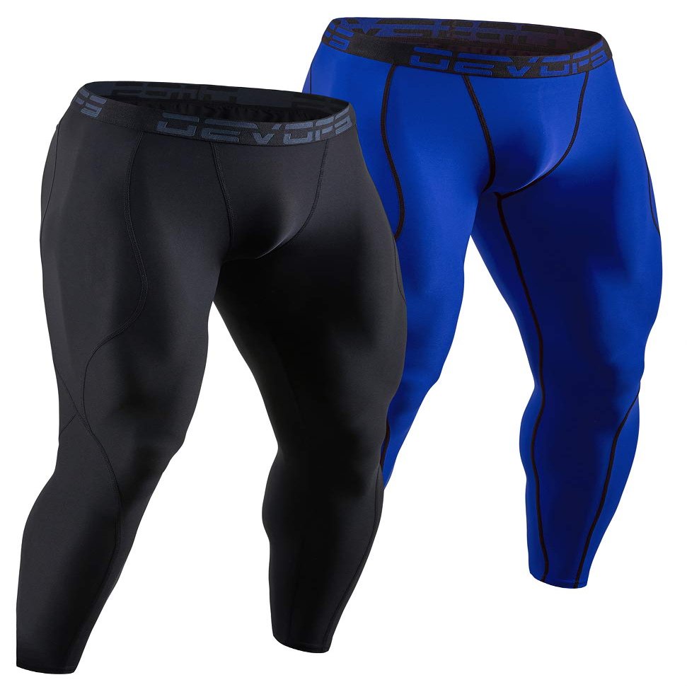 DEVOPS 2 Pack Men's Compression Pants Athletic Leggings (X-Large, Black/Blue)