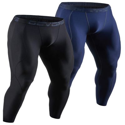 DEVOPS 2 Pack Men's Compression Pants Athletic Leggings (X-Large, Black/Navy)