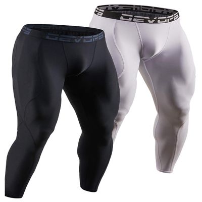 DEVOPS 2 Pack Men's Compression Pants Athletic Leggings (2X-Large, Black/White)