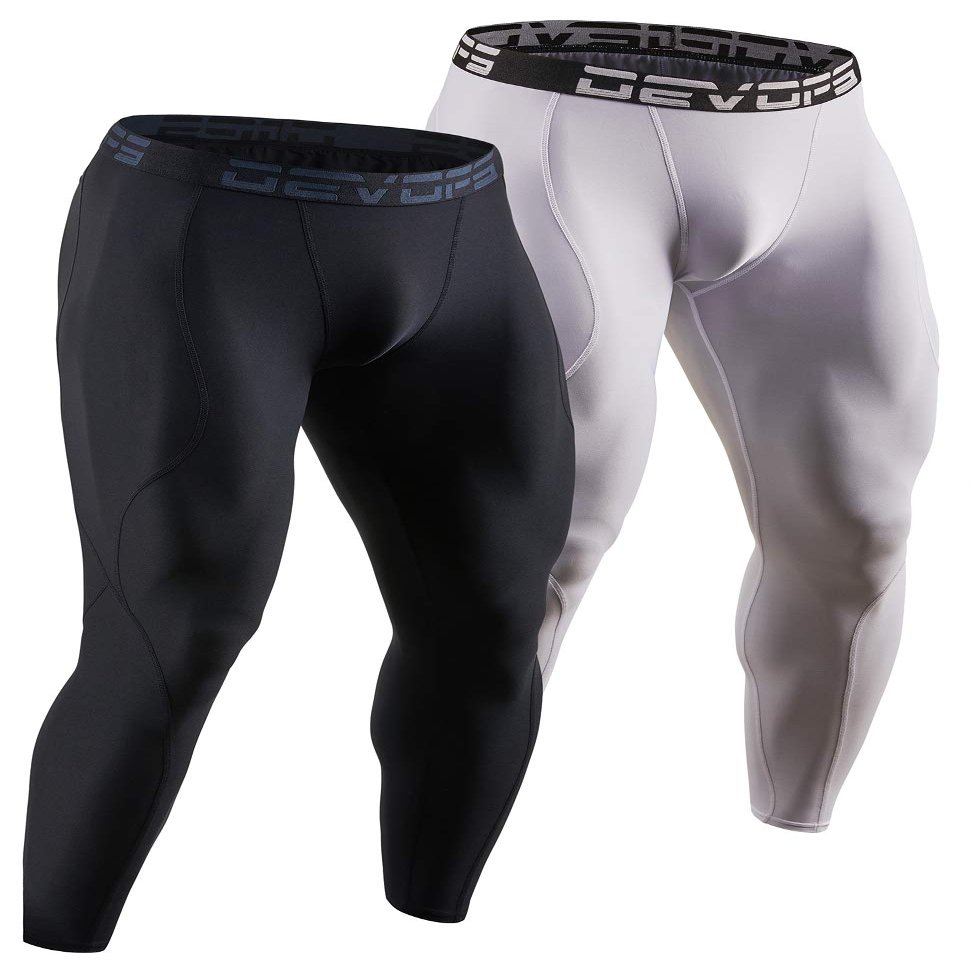 DEVOPS 2 Pack Men's Compression Pants Athletic Leggings (2X-Large, Black/White)