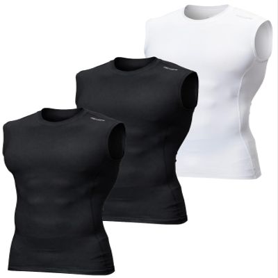 DEVOPS 3 Pack Men's Athletic Compression Shirts Sleeveless (2X-Large, Black/Black/White)
