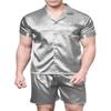 Sanraflic Men's Satin Pajamas Short Button-Down Pj Set Sleepwear Loungewear (Gray, XXL) view 1