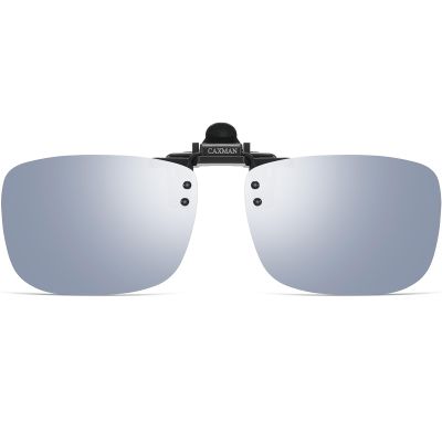 CAXMAN Polarized Clip On Sunglasses Over Prescription Glasses for Men Women UV Protection Flip Up Silver Mirrored Lens Large