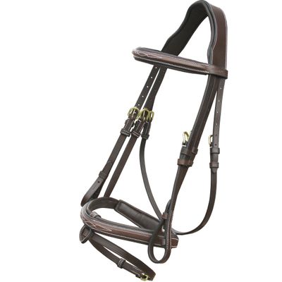 ExionPro Exion Anatomical Snaffle Jumping Bridle for Horses with Removable Flash Noseband & Rubber Reins  Premium Vegetable-Tanned Leather, Brass Buckles, Padded MonoCrown, Designer Stitching