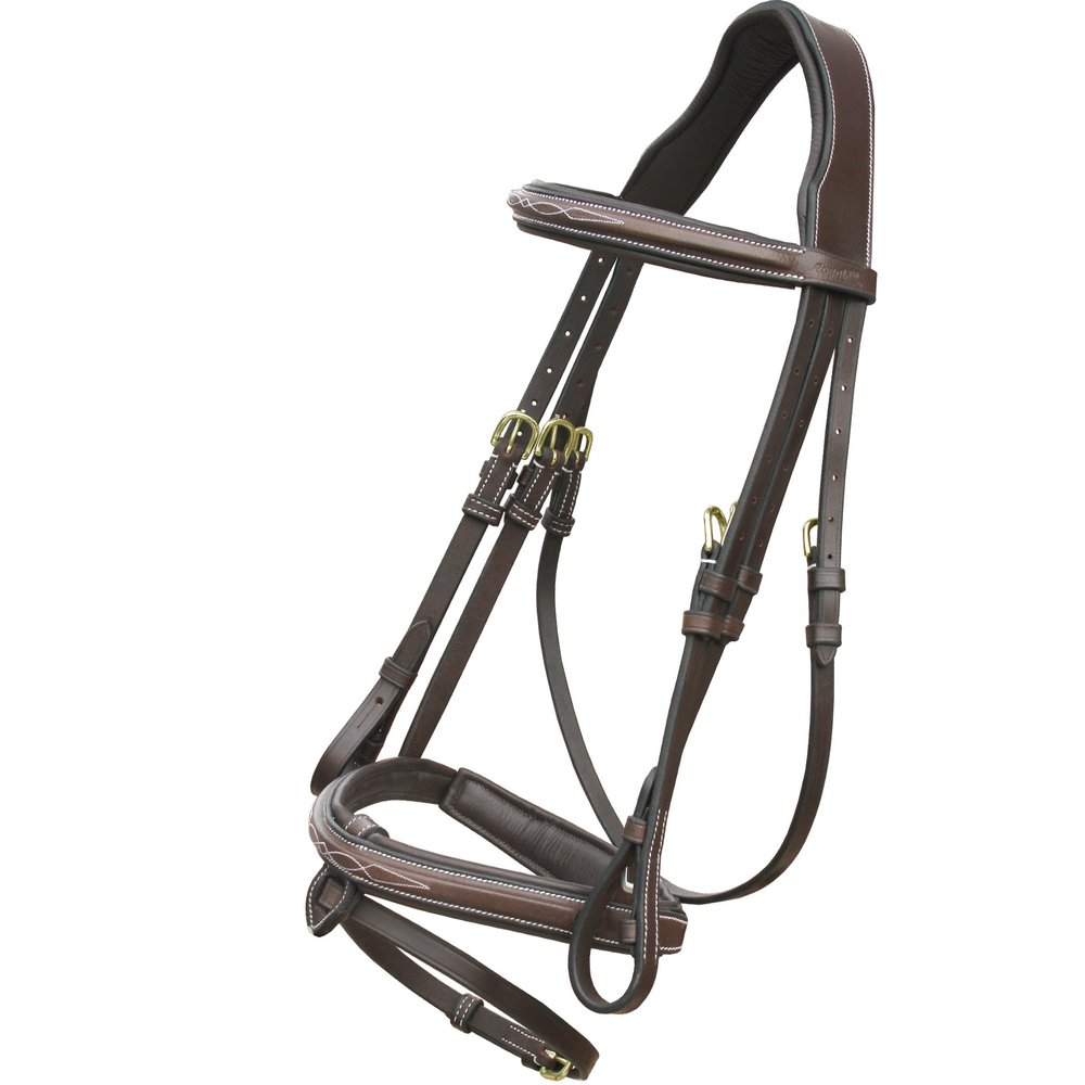ExionPro Exion Anatomical Snaffle Jumping Bridle for Horses with Removable Flash Noseband & Rubber Reins Premium Vegetable-Tanned Leather, Brass Buckles, Padded MonoCrown, Designer Stitching