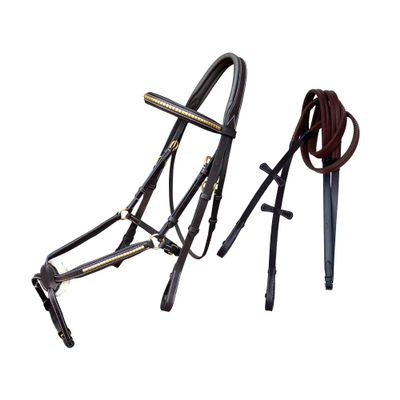 Exion Premium English Leather Figure 8 Bridle with Silver Clincher Noseband & Browband | Soft Padded Anatomical Crown Piece | Rubber Reins & Brass Buckles | Adjustable Fit | Jumping, Hunter, Eventing