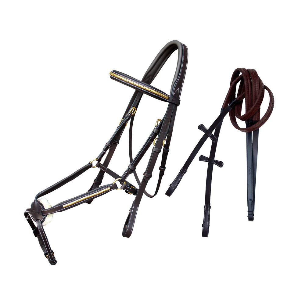 Exion Premium English Leather Figure 8 Bridle with Silver Clincher Noseband & Browband | Soft Padded Anatomical Crown Piece | Rubber Reins & Brass Buckles | Adjustable Fit | Jumping, Hunter, Eventing